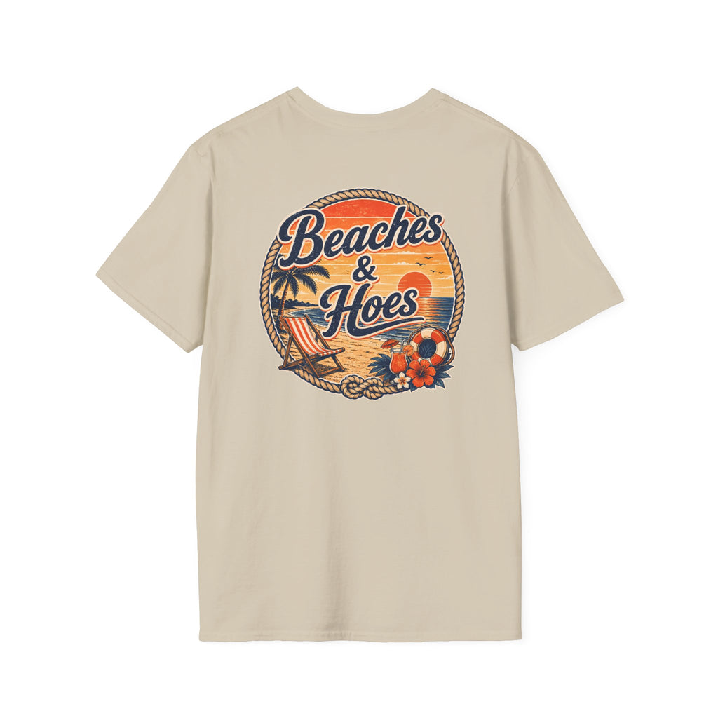 Beaches and Hoes Sunset Left Chest Full Back Print Tee – Hoes Clothes