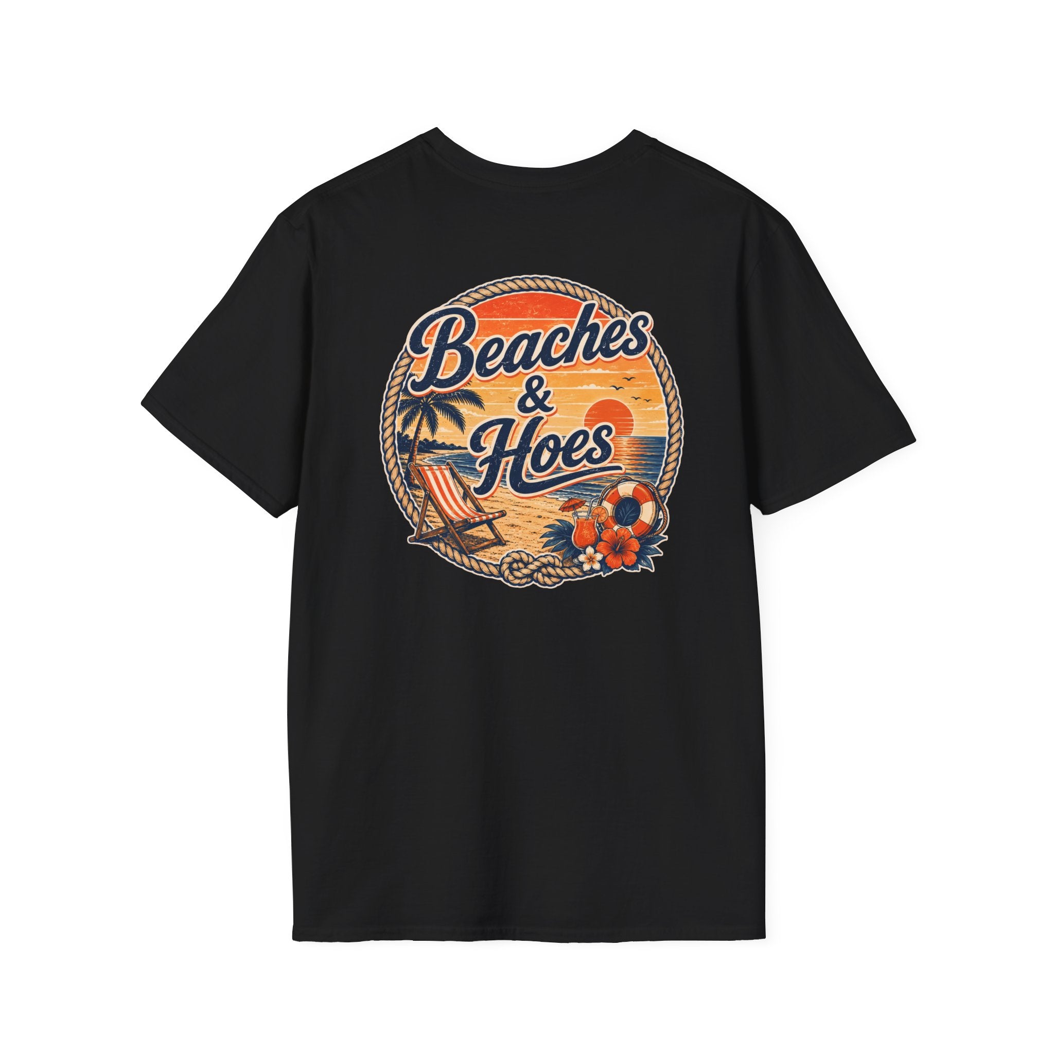 Beaches and Hoes Sunset Left Chest Full Back Print Tee – Hoes Clothes