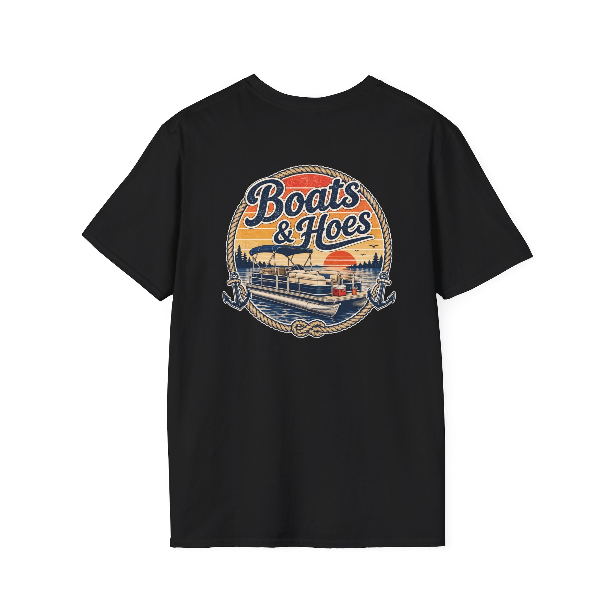 Boats and Hoes Sunset Pontoon Left Chest Full Back Print Tee – Hoes Clothes