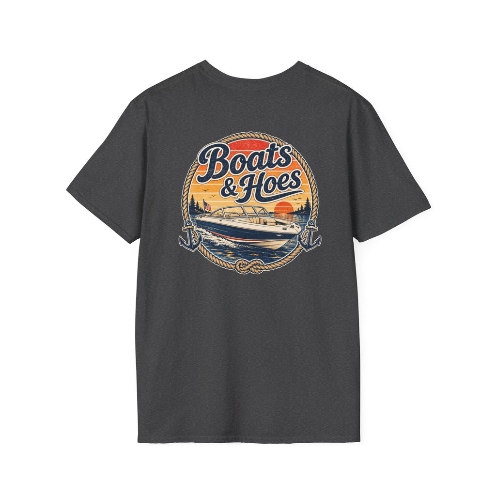 Boats and Hoes Sunset Speedboat Left Chest Full Back Print Tee – Hoes Clothes