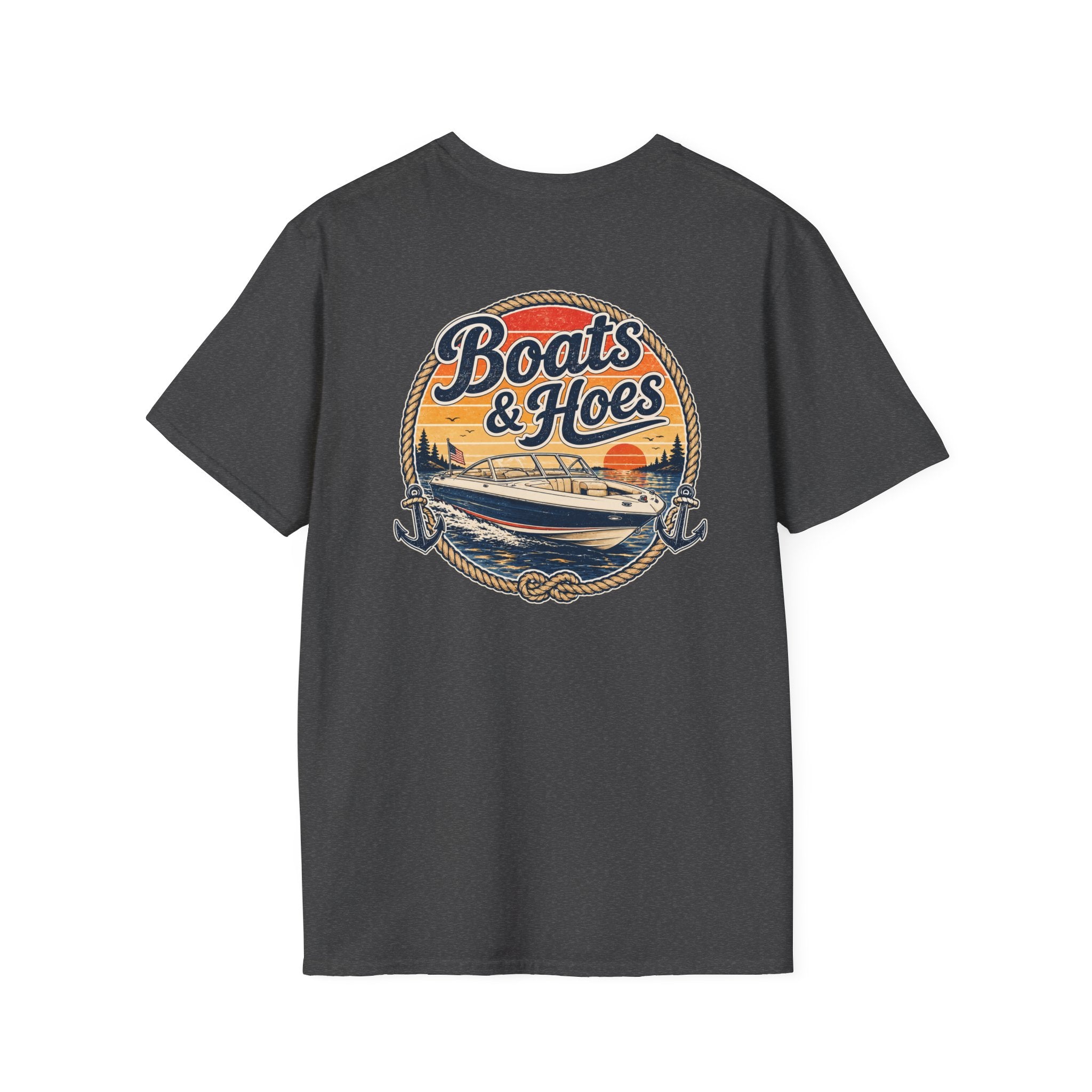 Boats and Hoes Sunset Speedboat Left Chest Full Back Print Tee – Hoes Clothes