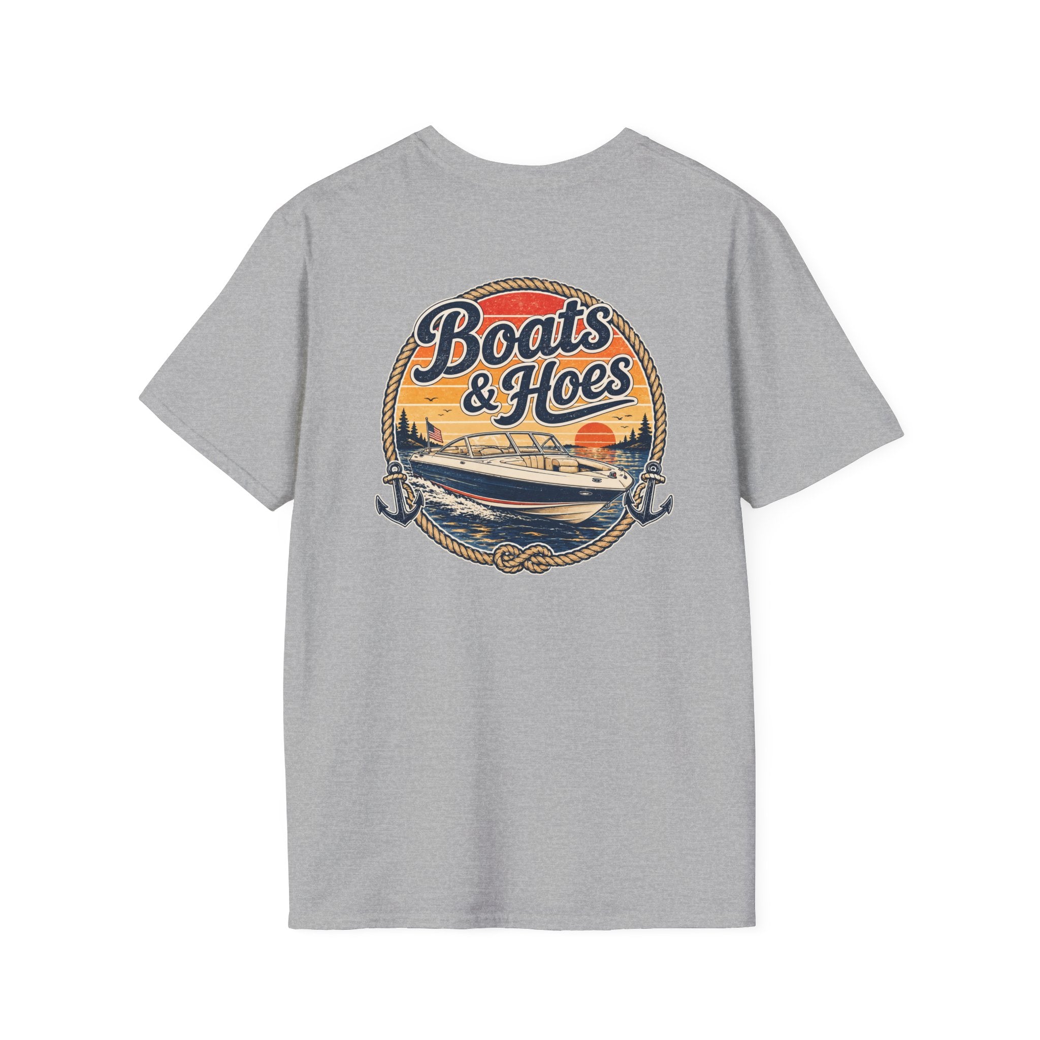 Boats and Hoes Sunset Speedboat Left Chest Full Back Print Tee – Hoes Clothes