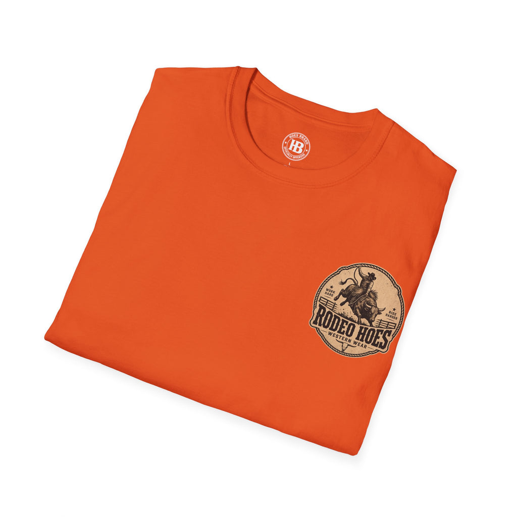 Rodeo Hoes Western Wear Front & Back Tee – Full Color – He Rides – Hoes Clothes