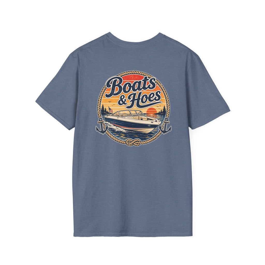 Boats and Hoes Sunset Speedboat Left Chest Full Back Print Tee – Hoes Clothes