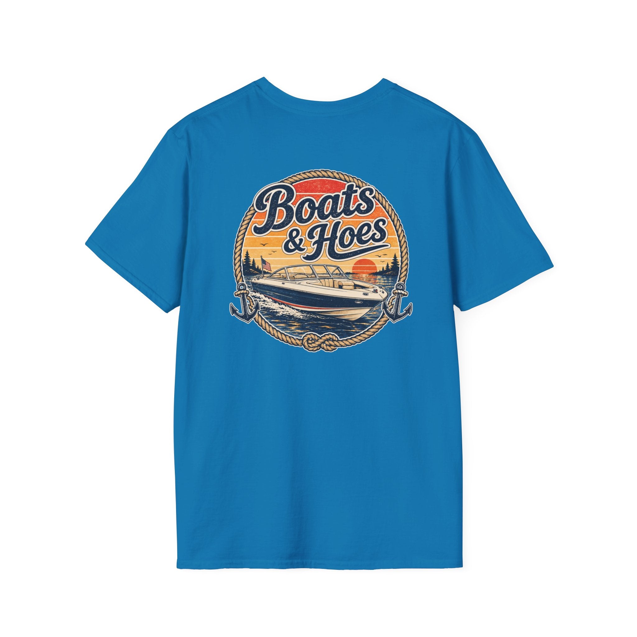 Boats and Hoes Sunset Speedboat Left Chest Full Back Print Tee – Hoes Clothes