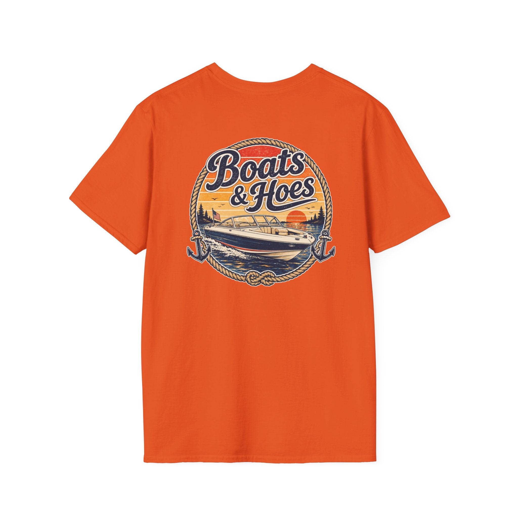 Boats and Hoes Sunset Speedboat Left Chest Full Back Print Tee – Hoes Clothes