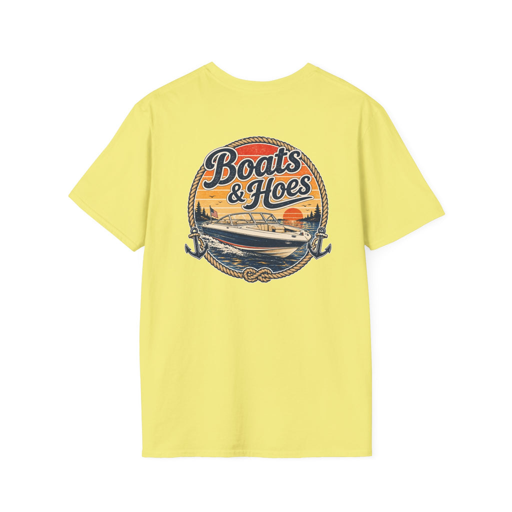 Boats and Hoes Sunset Speedboat Left Chest Full Back Print Tee – Hoes Clothes