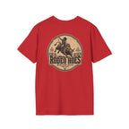 Rodeo Hoes Western Wear Front & Back Tee – Full Color – He Rides – Hoes Clothes