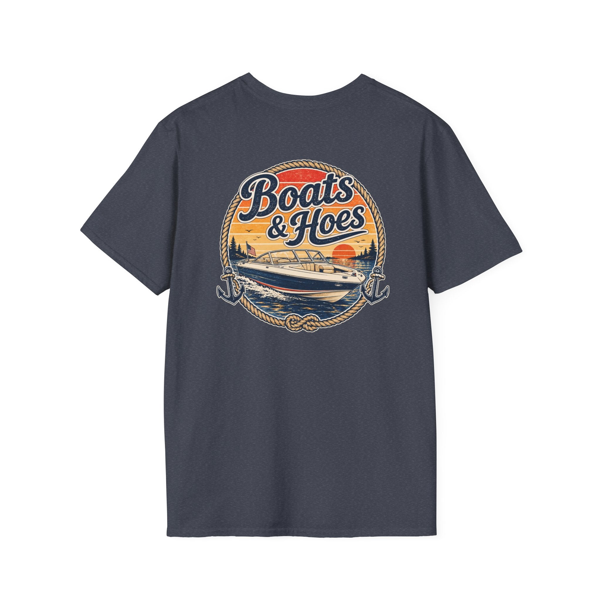 Boats and Hoes Sunset Speedboat Left Chest Full Back Print Tee – Hoes Clothes