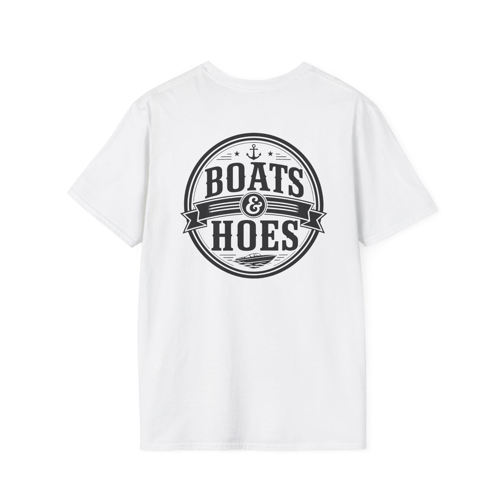 Boats and Hoes Badge Front & Back Print Tee – Hoes Clothes