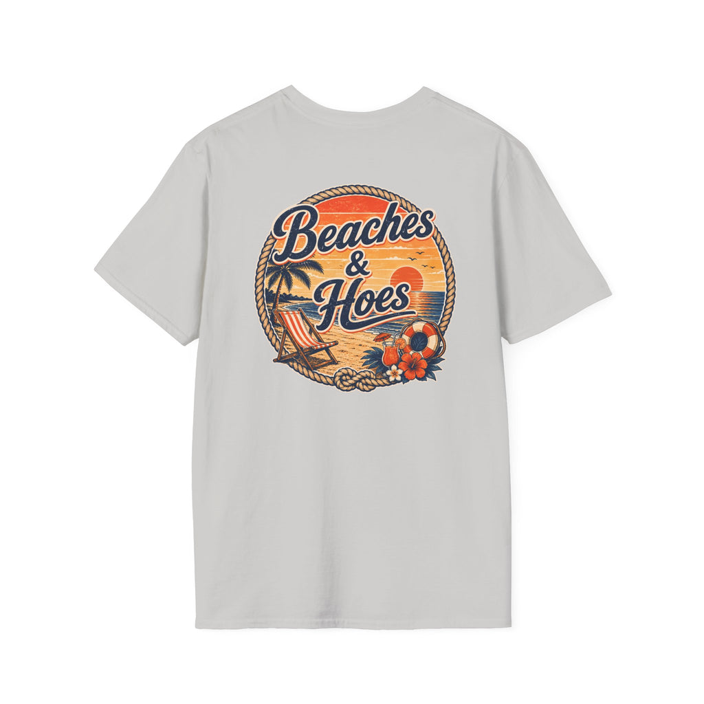 Beaches and Hoes Sunset Left Chest Full Back Print Tee – Hoes Clothes