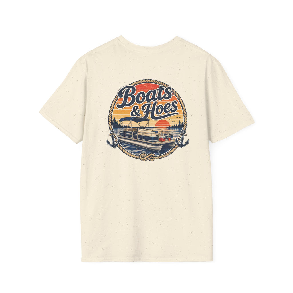 Boats and Hoes Sunset Pontoon Left Chest Full Back Print Tee – Hoes Clothes