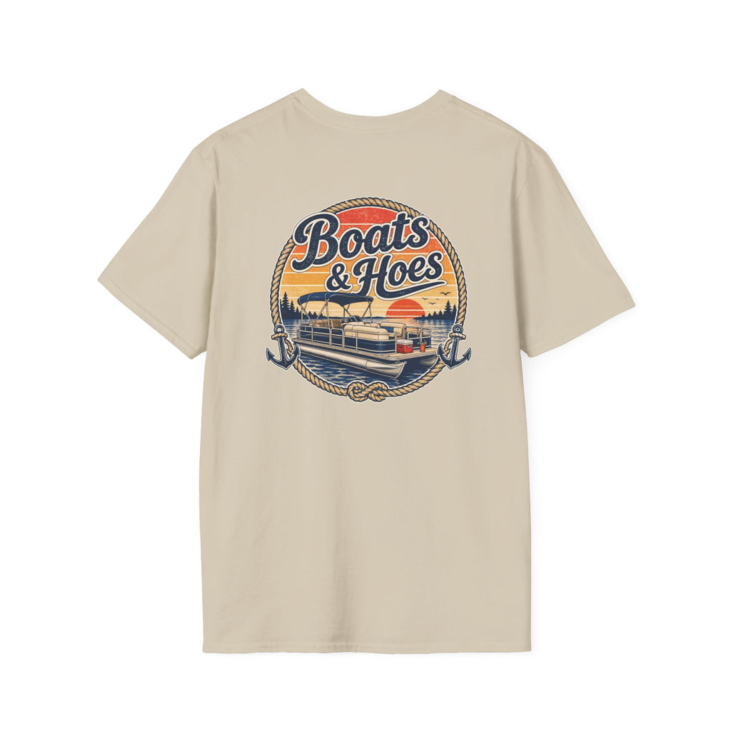 Boats and Hoes Sunset Pontoon Left Chest Full Back Print Tee – Hoes Clothes
