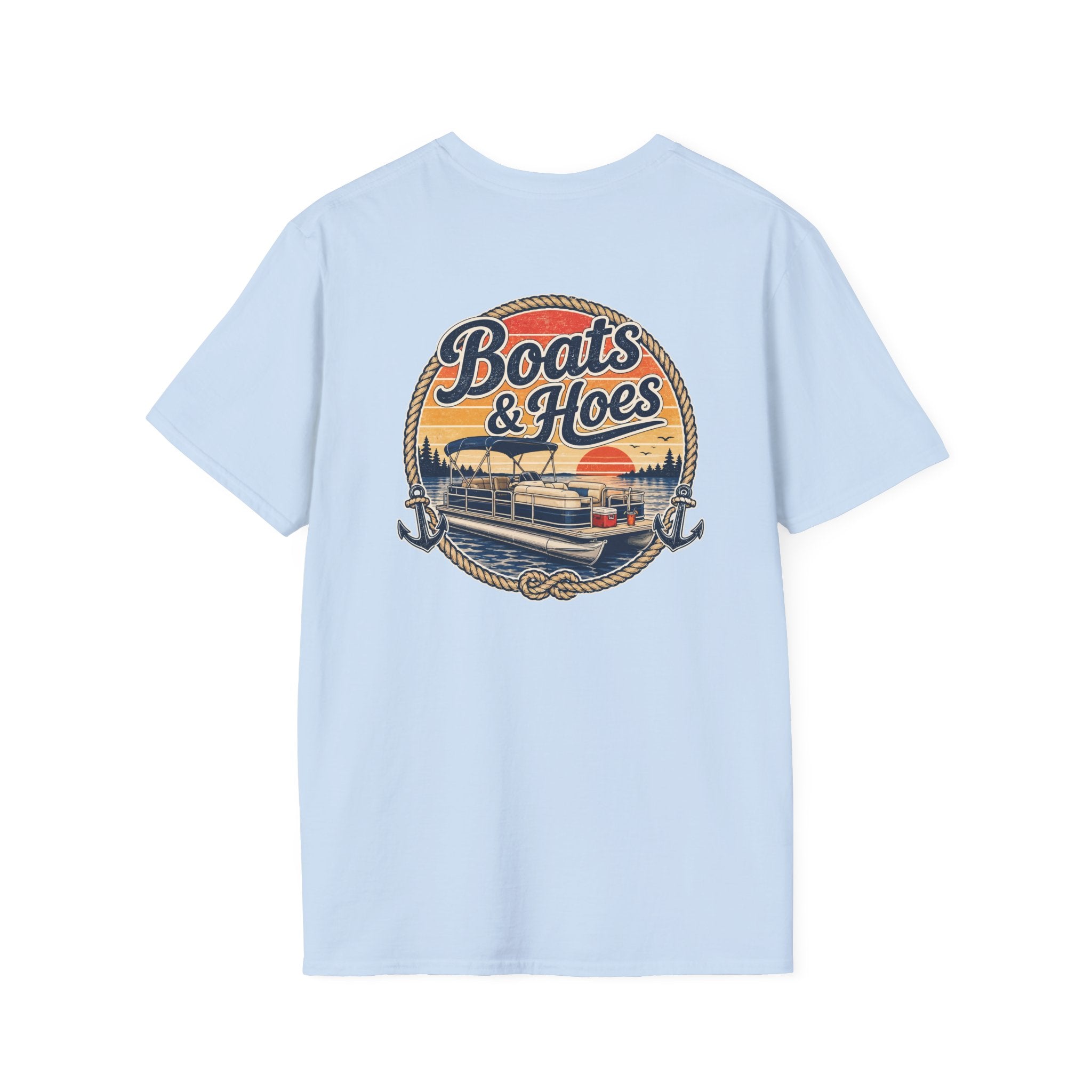 Boats and Hoes Sunset Pontoon Left Chest Full Back Print Tee – Hoes Clothes