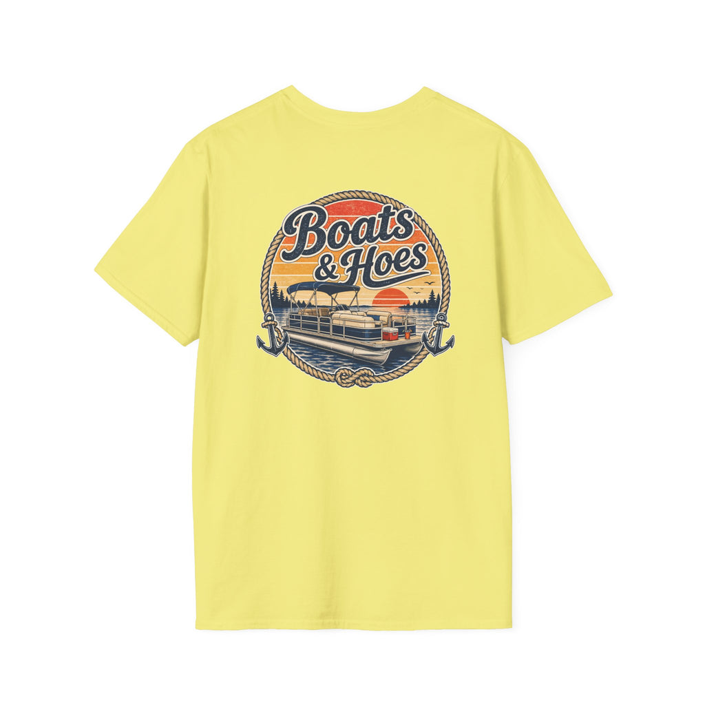 Boats and Hoes Sunset Pontoon Left Chest Full Back Print Tee – Hoes Clothes