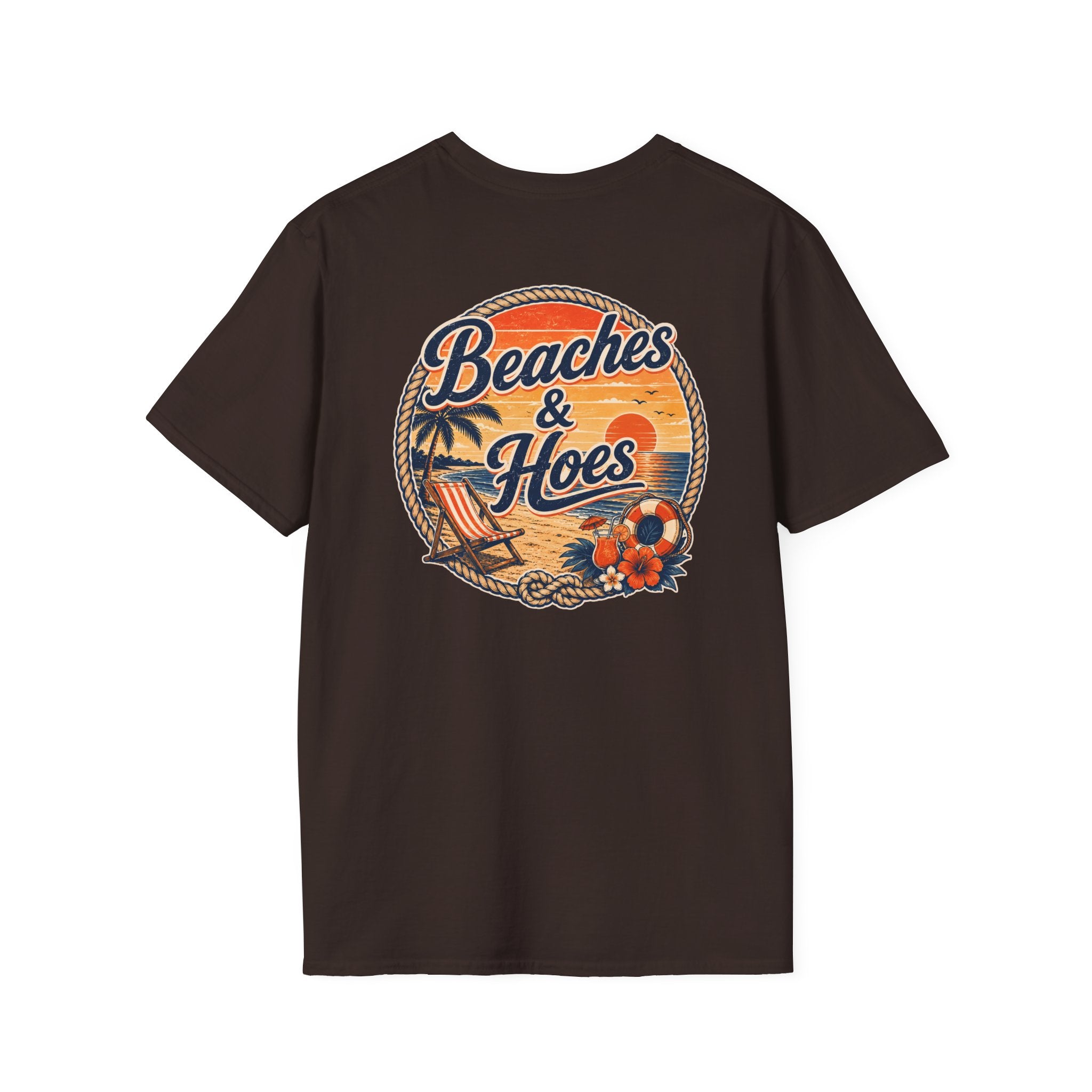 Beaches and Hoes Sunset Left Chest Full Back Print Tee – Hoes Clothes