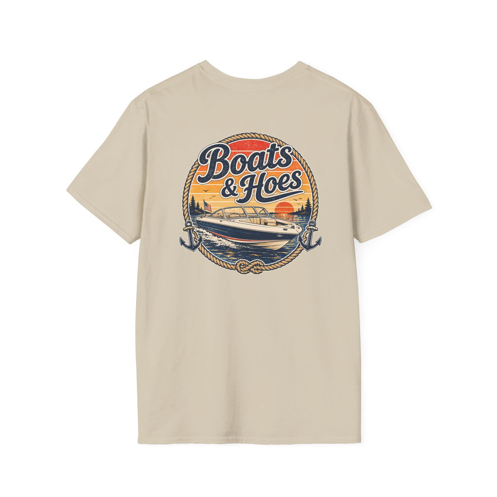 Boats and Hoes Sunset Speedboat Left Chest Full Back Print Tee – Hoes Clothes