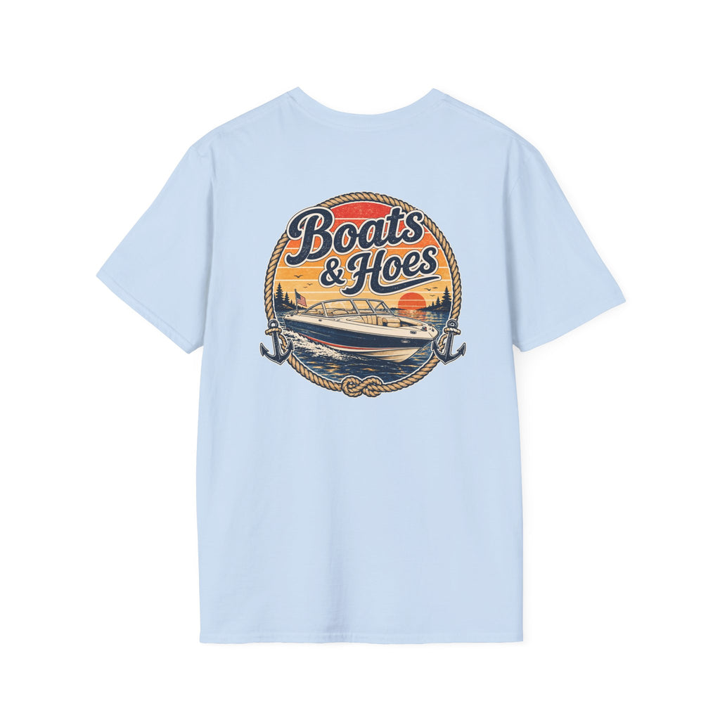 Boats and Hoes Sunset Speedboat Left Chest Full Back Print Tee – Hoes Clothes