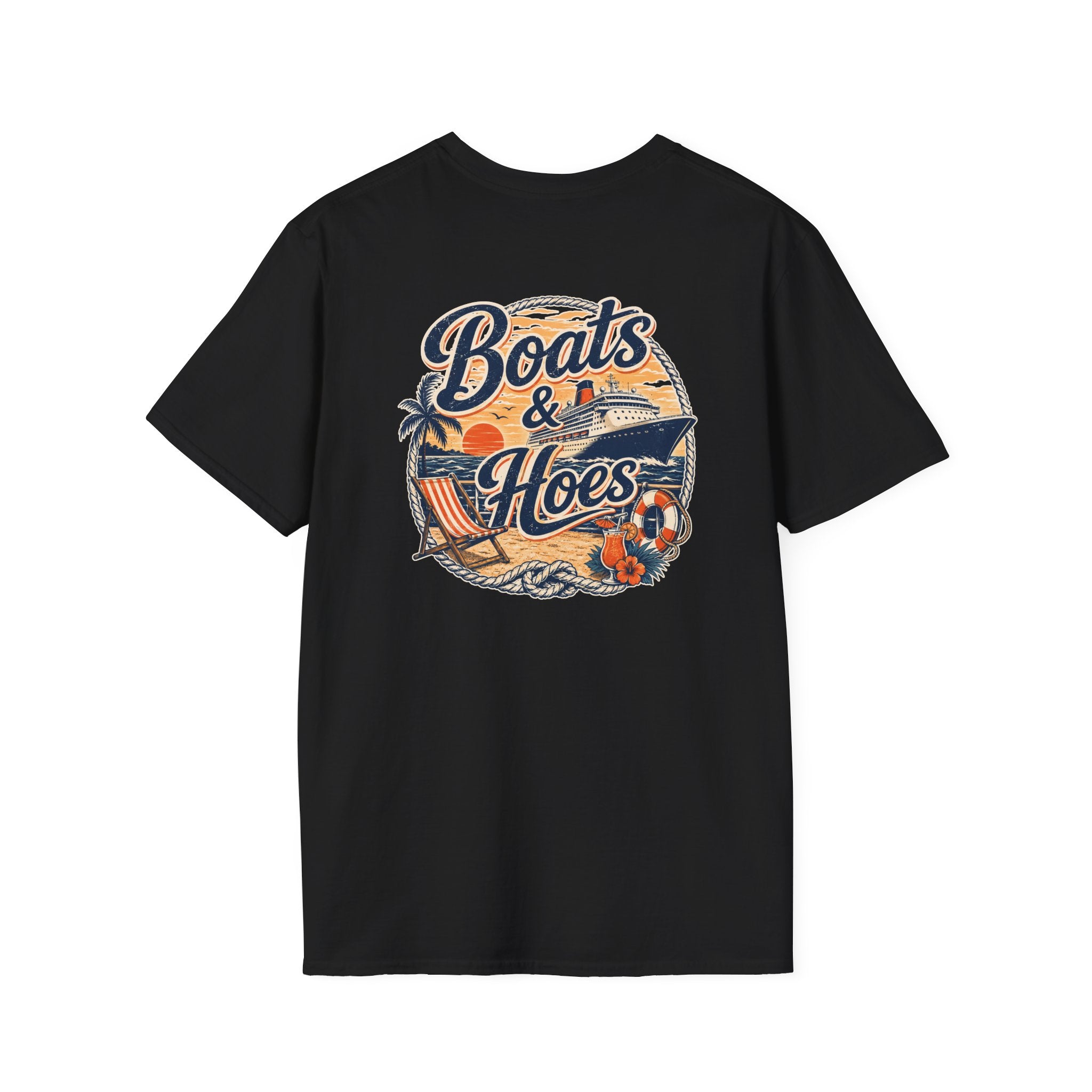 Boats and Hoes Sunset Cruising Left Chest Full Back Print Tee – Hoes Clothes