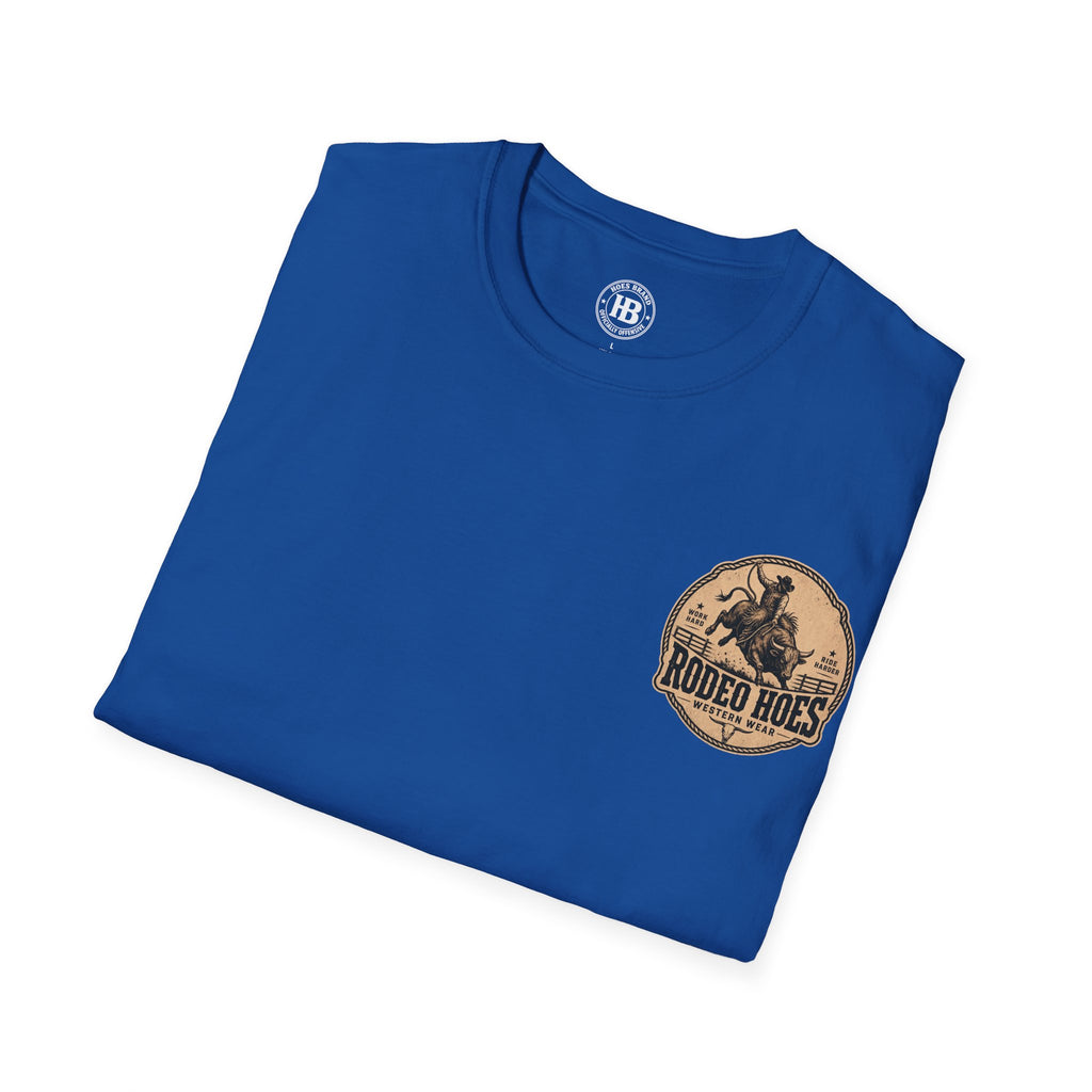 Rodeo Hoes Western Wear Front & Back Tee – Full Color – He Rides – Hoes Clothes