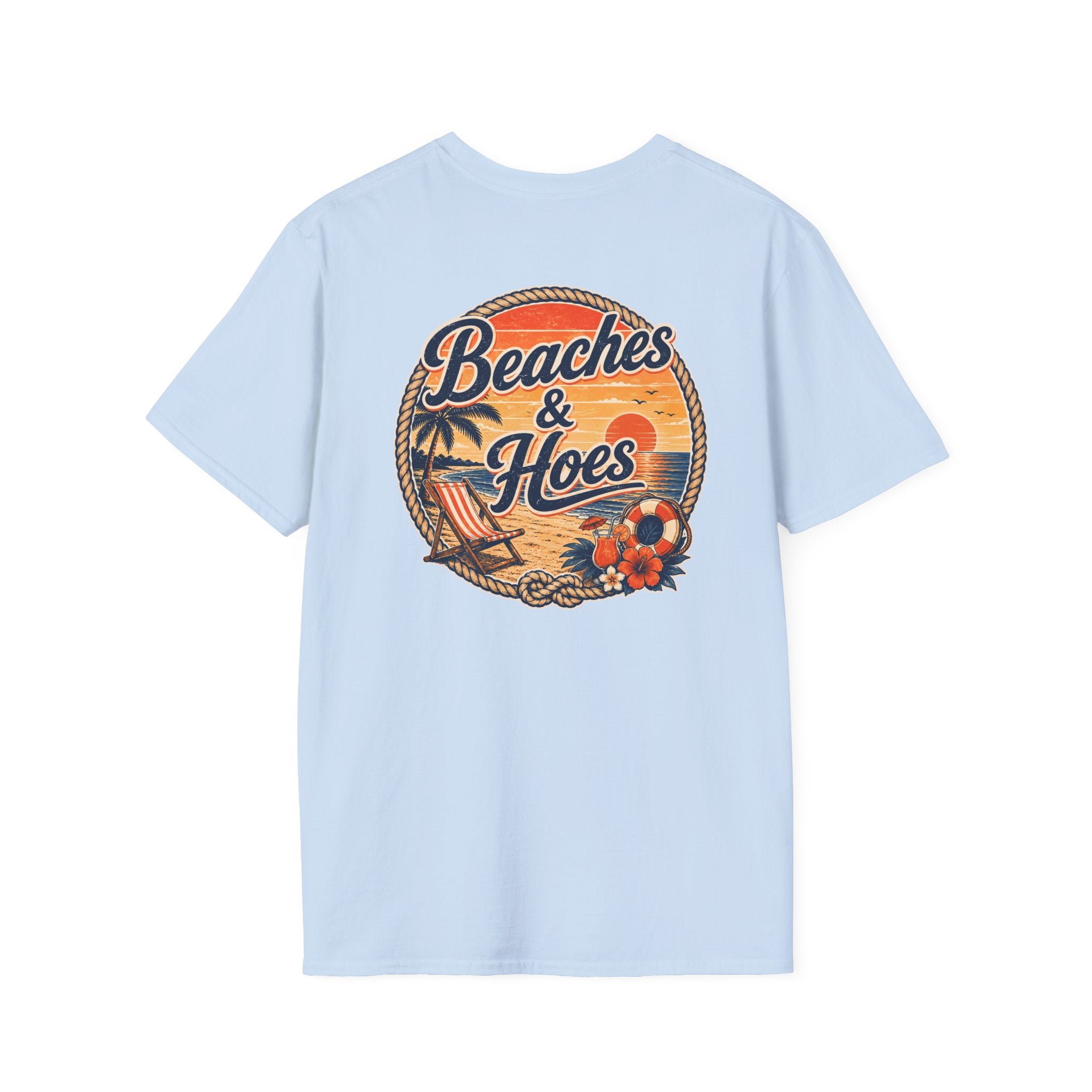 Beaches and Hoes Sunset Left Chest Full Back Print Tee – Hoes Clothes