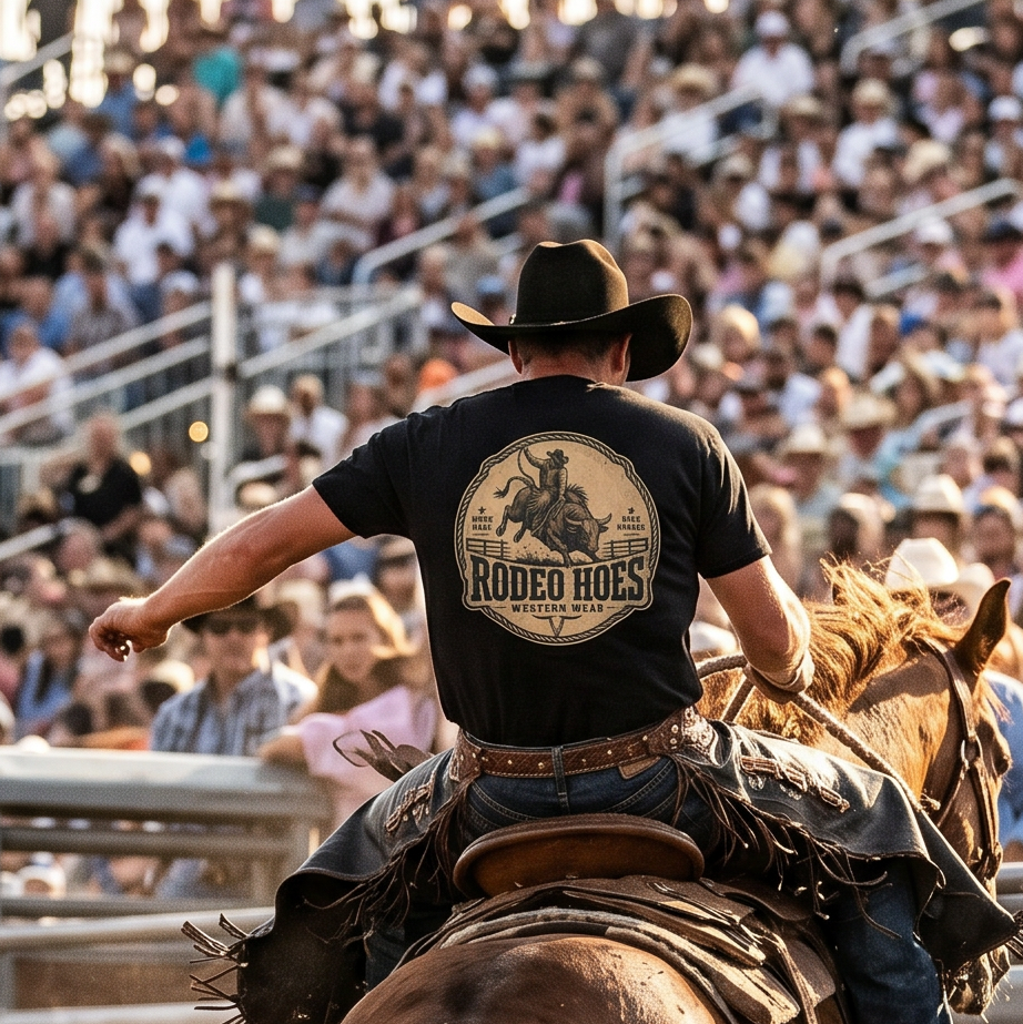 Rodeo Hoes Western Wear Front & Back Tee – Full Color – He Rides – Hoes Clothes