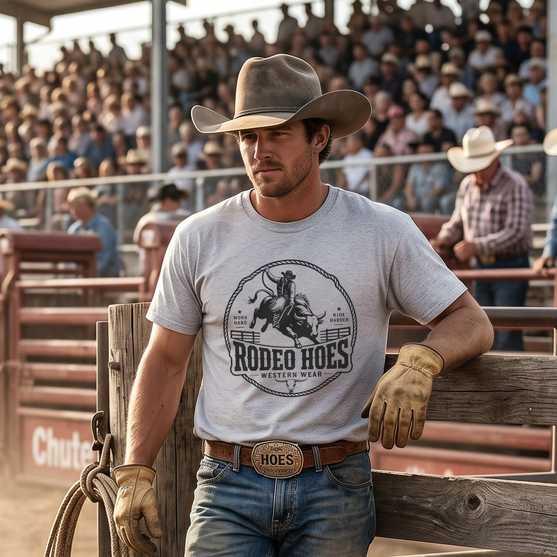 Rodeo Hoes Western Wear Front Only Tee – He Rides – Hoes Clothes