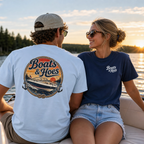 Boats and Hoes Sunset Speedboat Left Chest Full Back Print Tee – Hoes Clothes