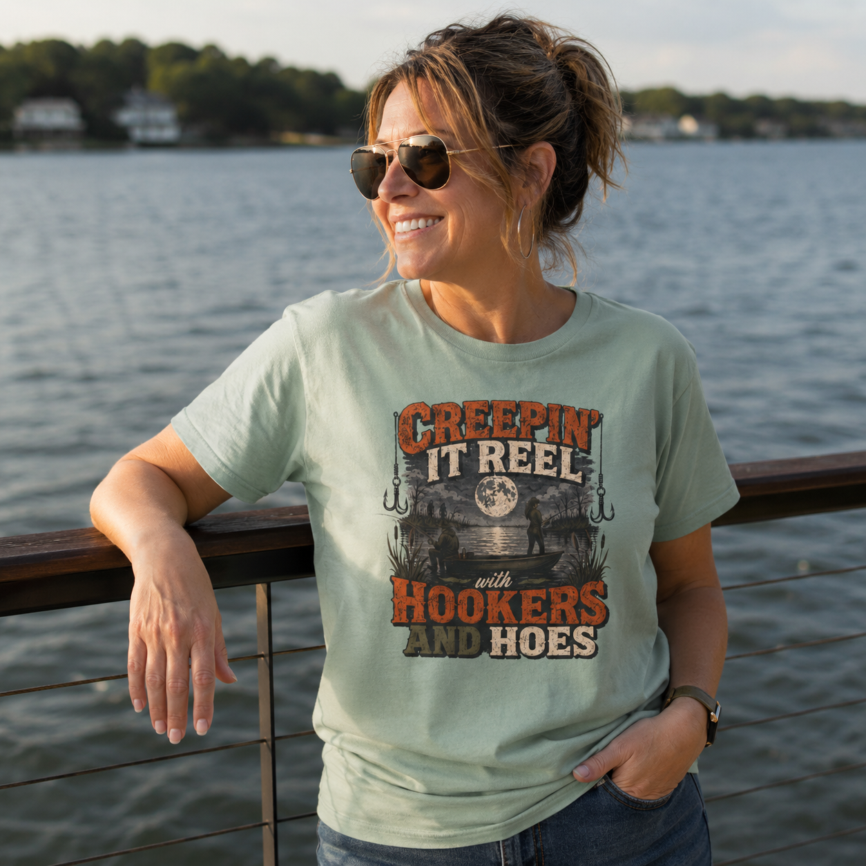 Creepin' It Reel Hookers and Hoes Fishing Tee