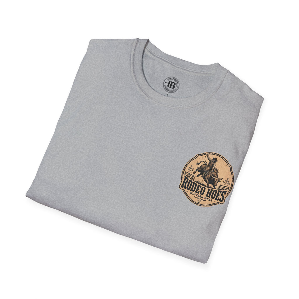Rodeo Hoes Western Wear Front & Back Tee – Full Color – He Rides – Hoes Clothes