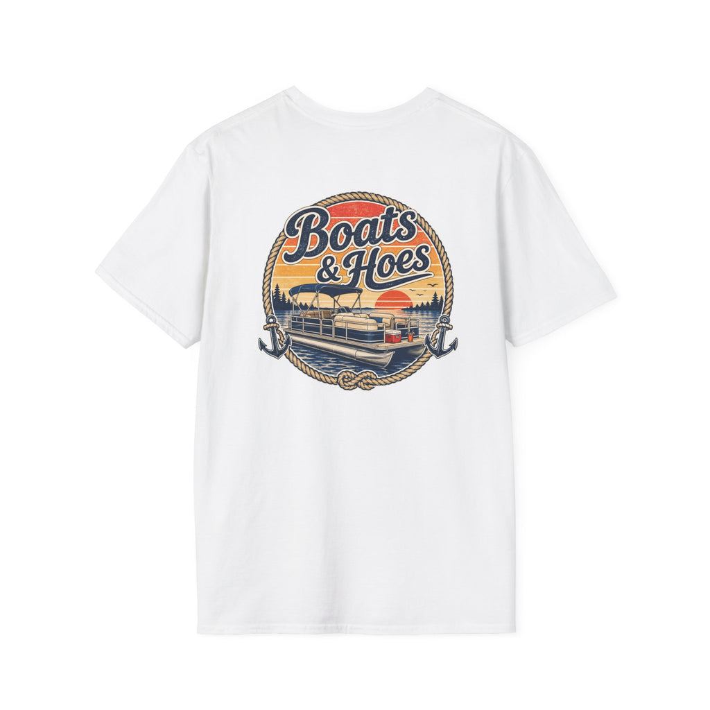 Boats and Hoes Sunset Pontoon Left Chest Full Back Print Tee – Hoes Clothes