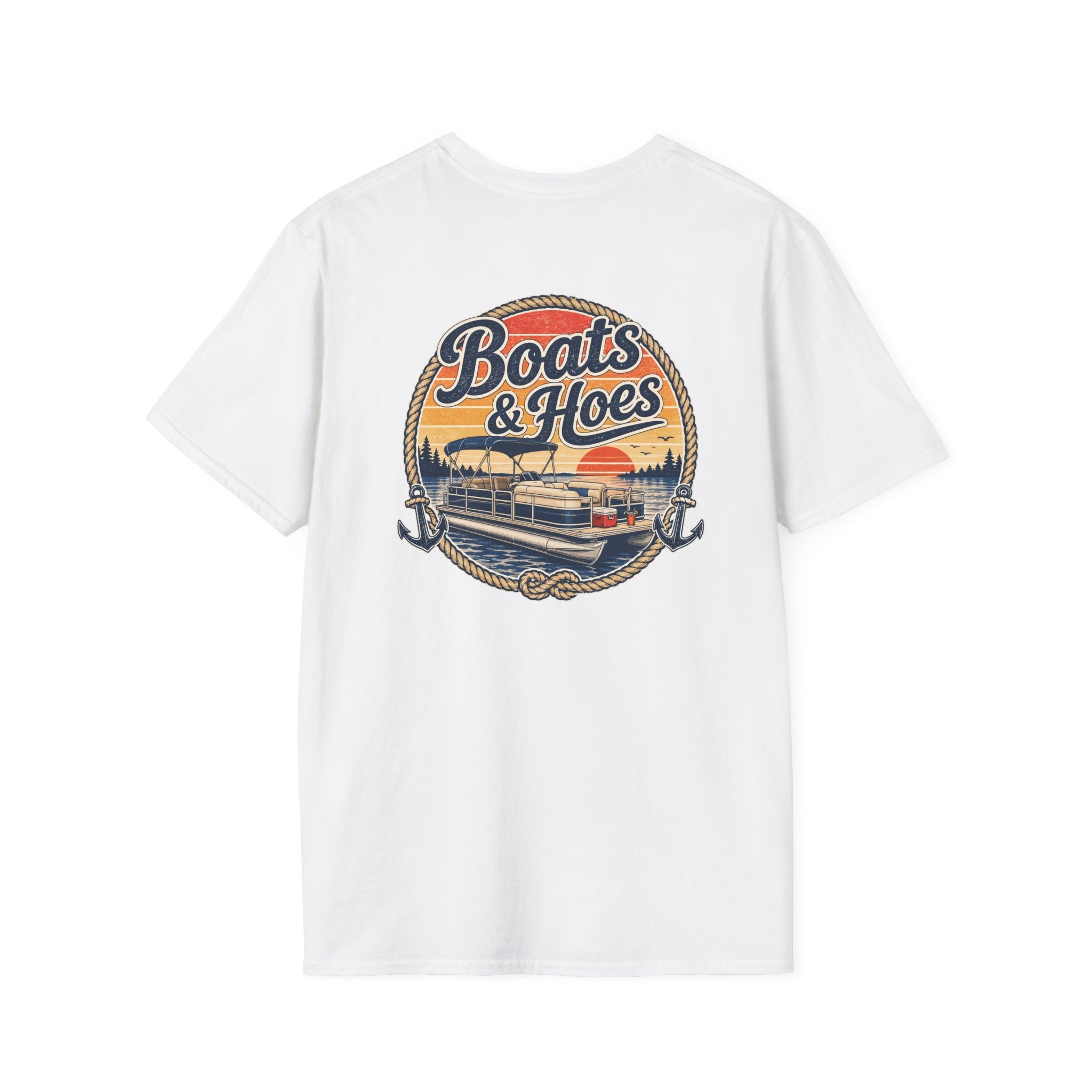 Boats and Hoes Sunset Pontoon Left Chest Full Back Print Tee – Hoes Clothes