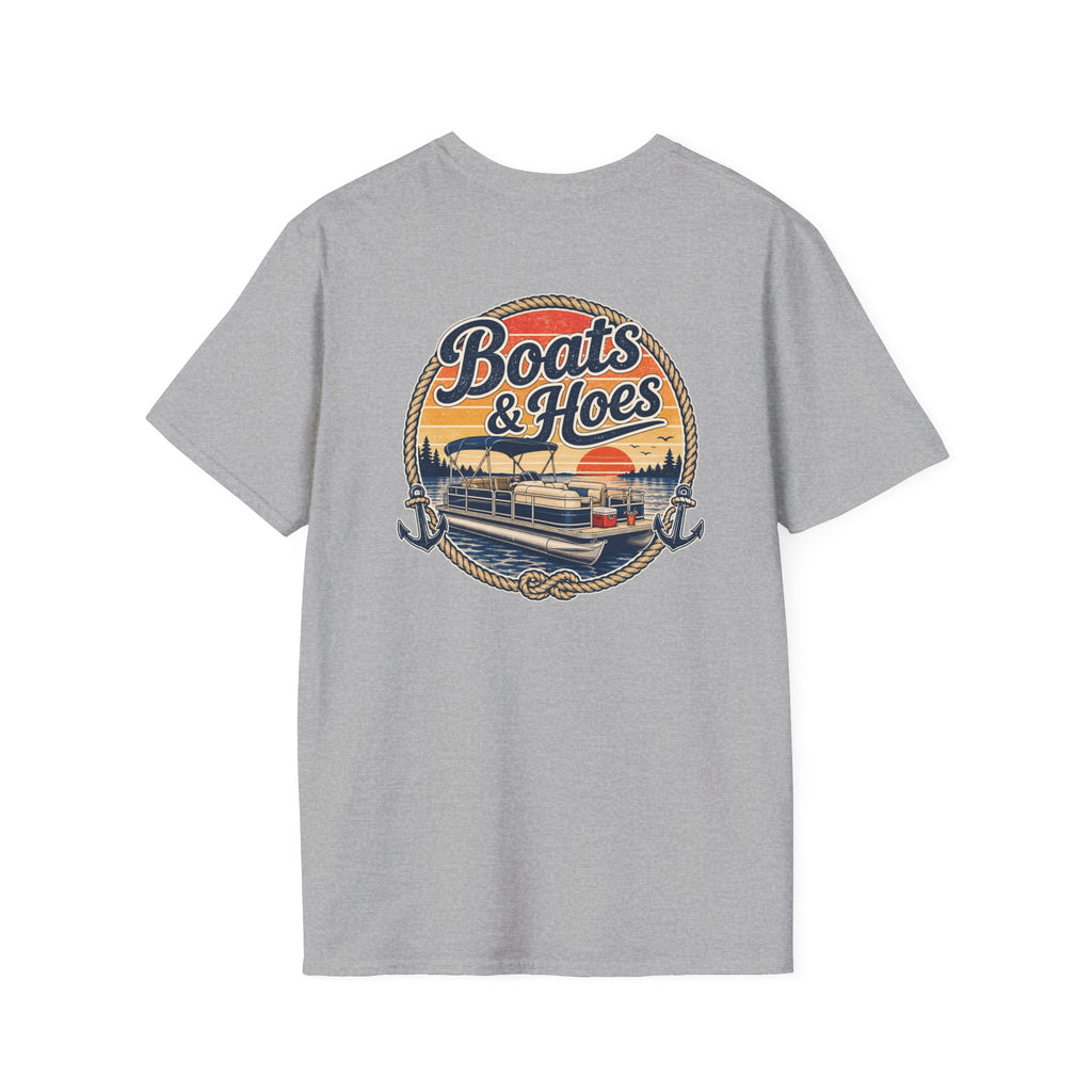 Boats and Hoes Sunset Pontoon Left Chest Full Back Print Tee – Hoes Clothes