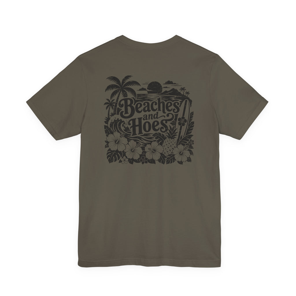 Beaches and Hoes B&W Left Chest Full Back Print Tee – Hoes Clothes