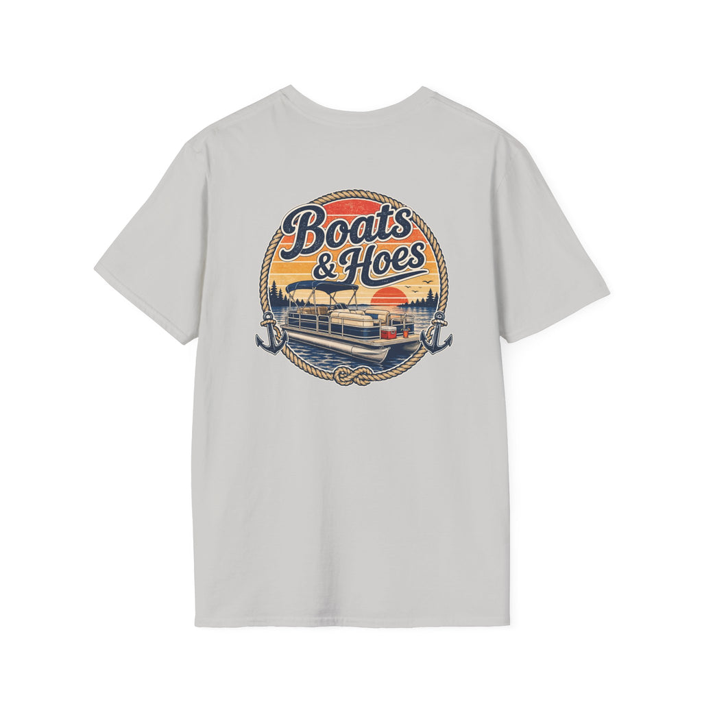 Boats and Hoes Sunset Pontoon Left Chest Full Back Print Tee – Hoes Clothes