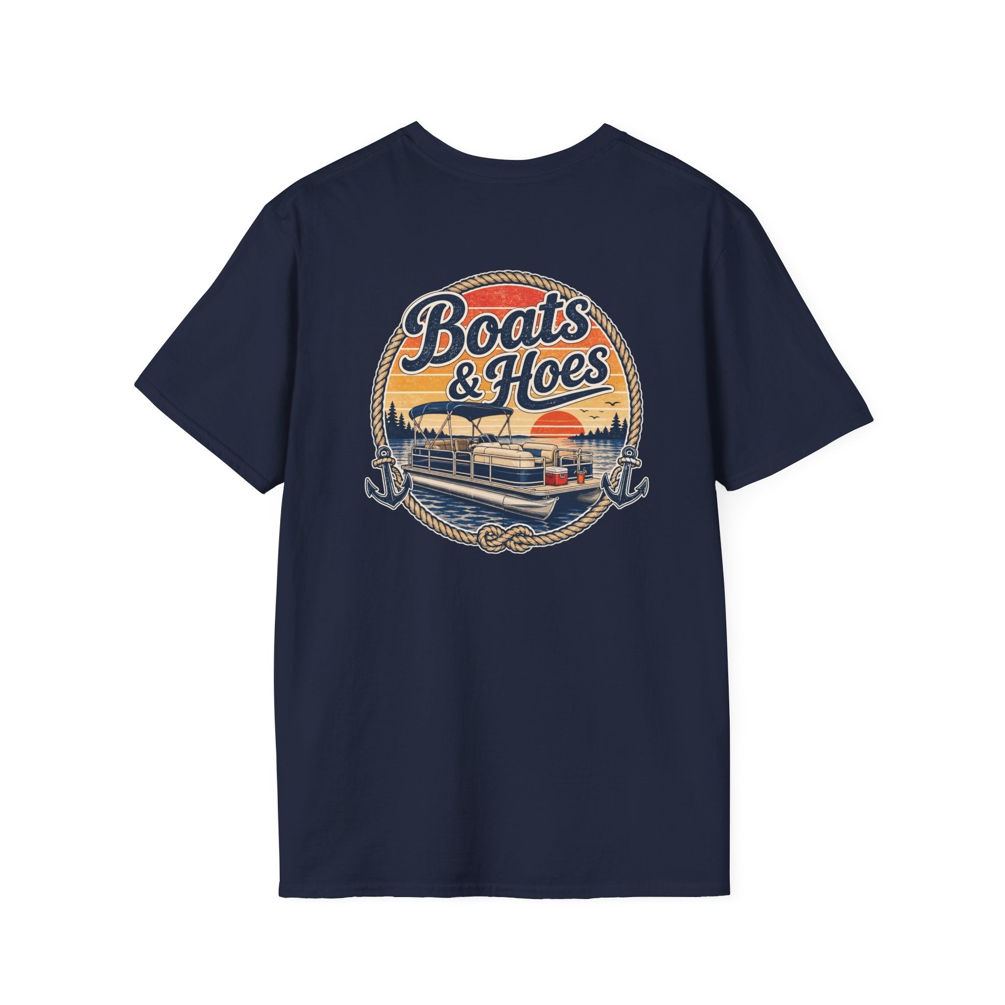 Boats and Hoes Sunset Pontoon Left Chest Full Back Print Tee – Hoes Clothes