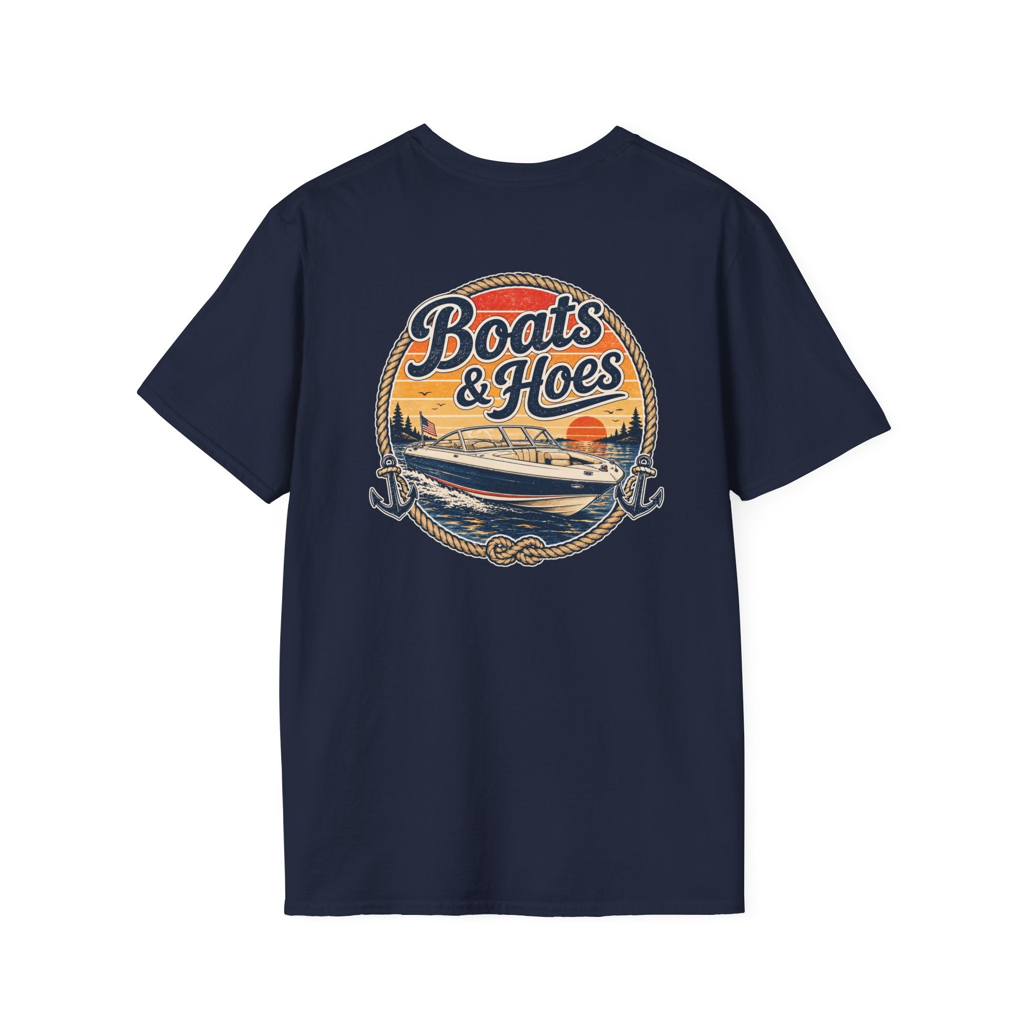 Boats and Hoes Sunset Speedboat Left Chest Full Back Print Tee – Hoes Clothes