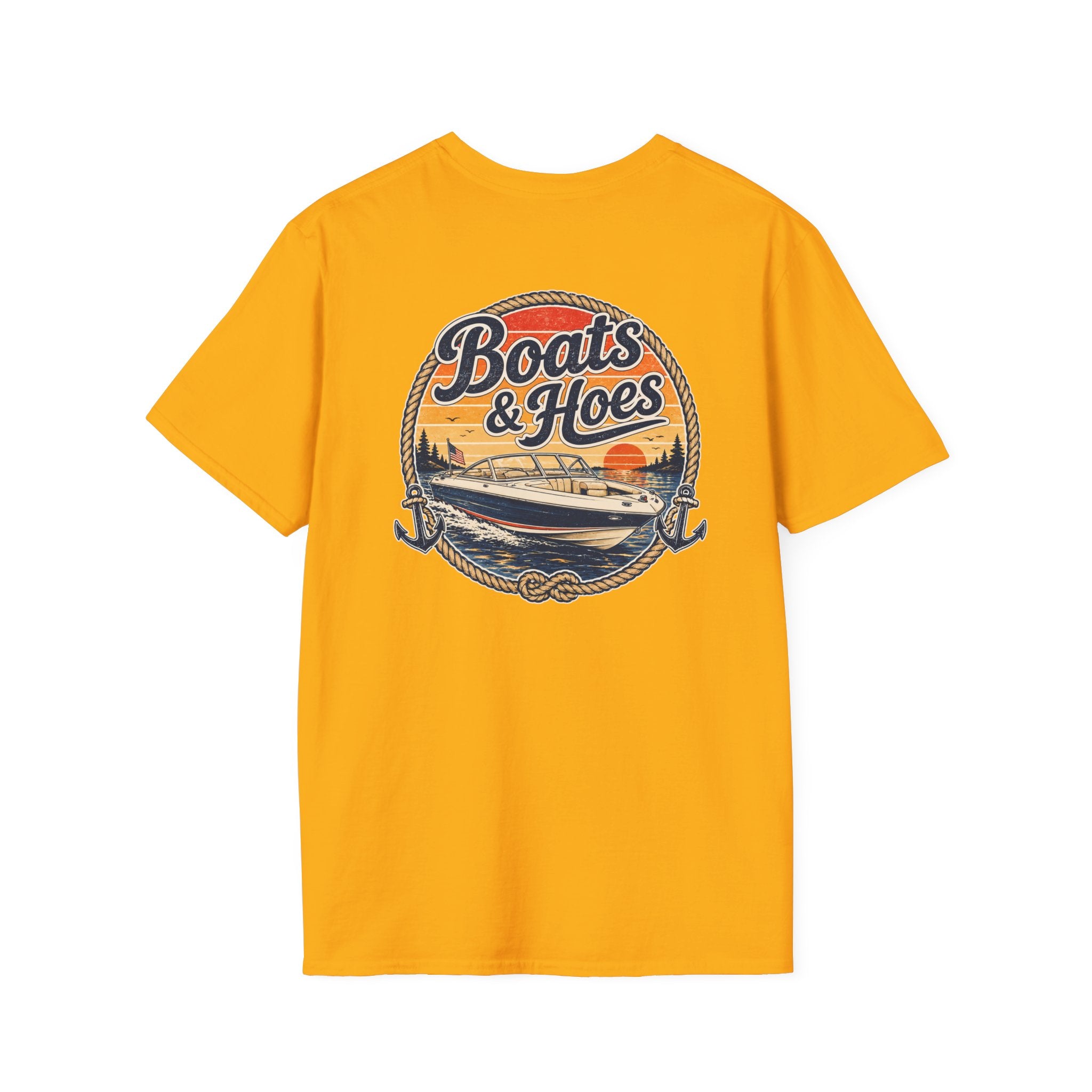 Boats and Hoes Sunset Speedboat Left Chest Full Back Print Tee – Hoes Clothes