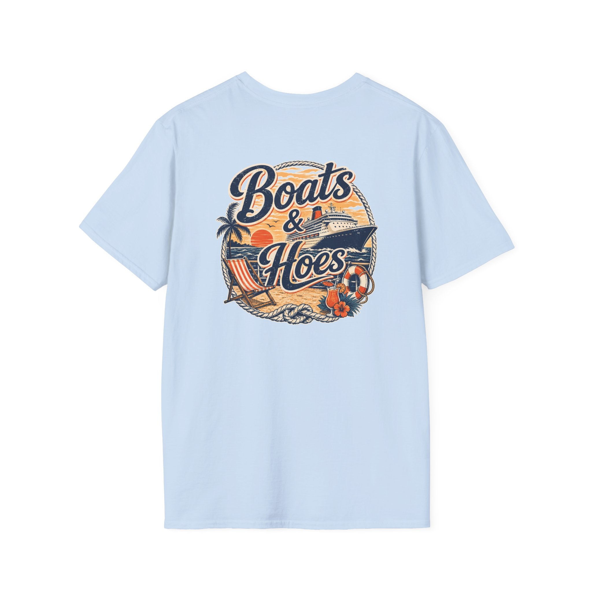 Boats and Hoes Sunset Cruising Left Chest Full Back Print Tee – Hoes Clothes