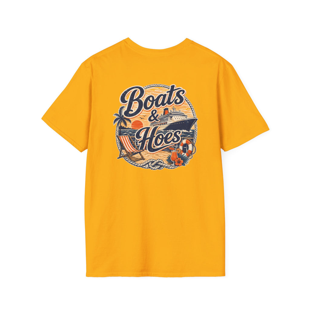 Boats and Hoes Sunset Cruising Left Chest Full Back Print Tee – Hoes Clothes
