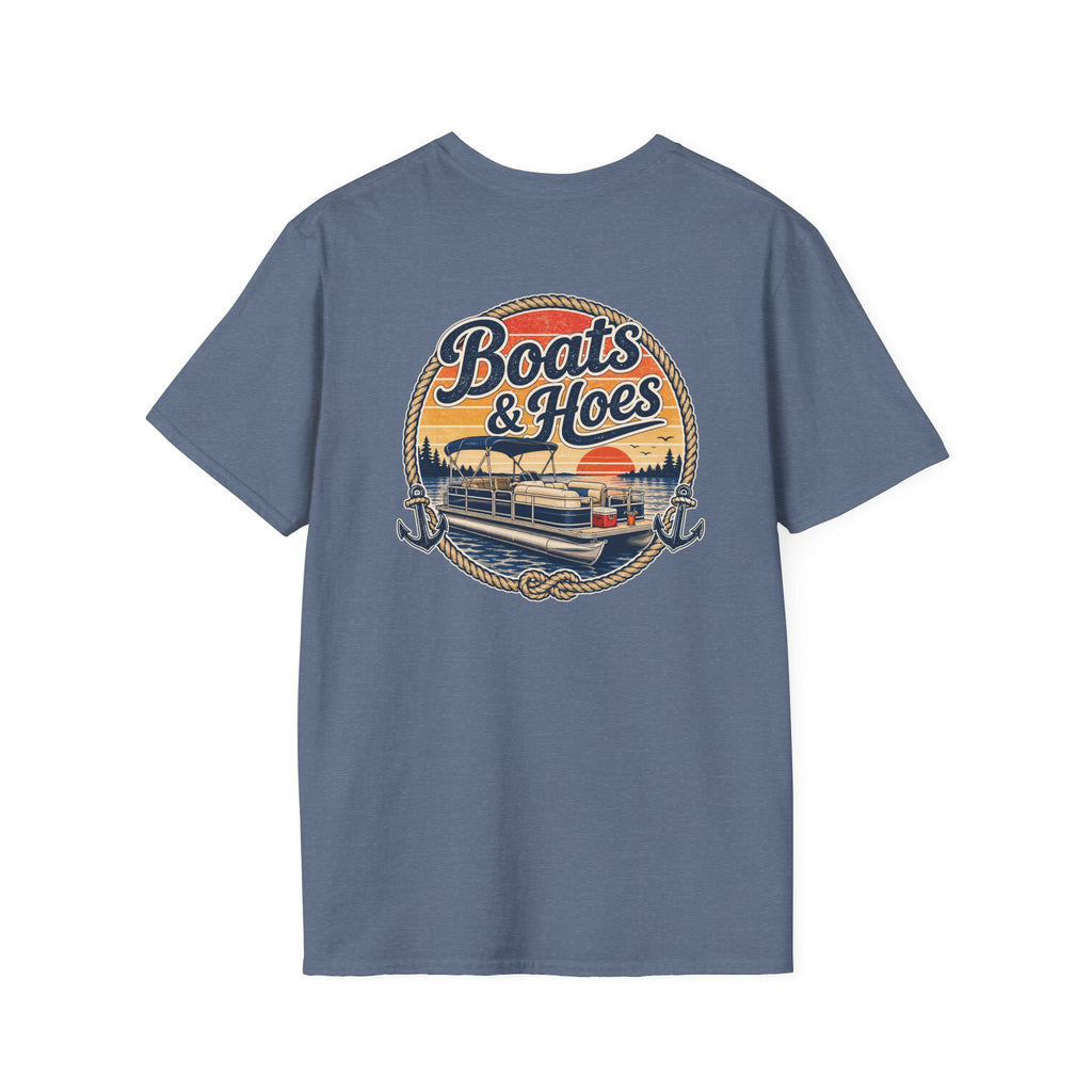 Boats and Hoes Sunset Pontoon Left Chest Full Back Print Tee – Hoes Clothes