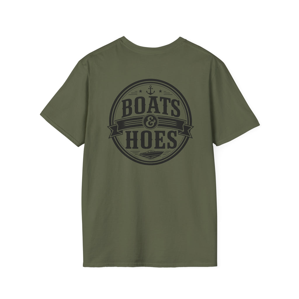 Boats and Hoes Badge Front & Back Print Tee – Hoes Clothes