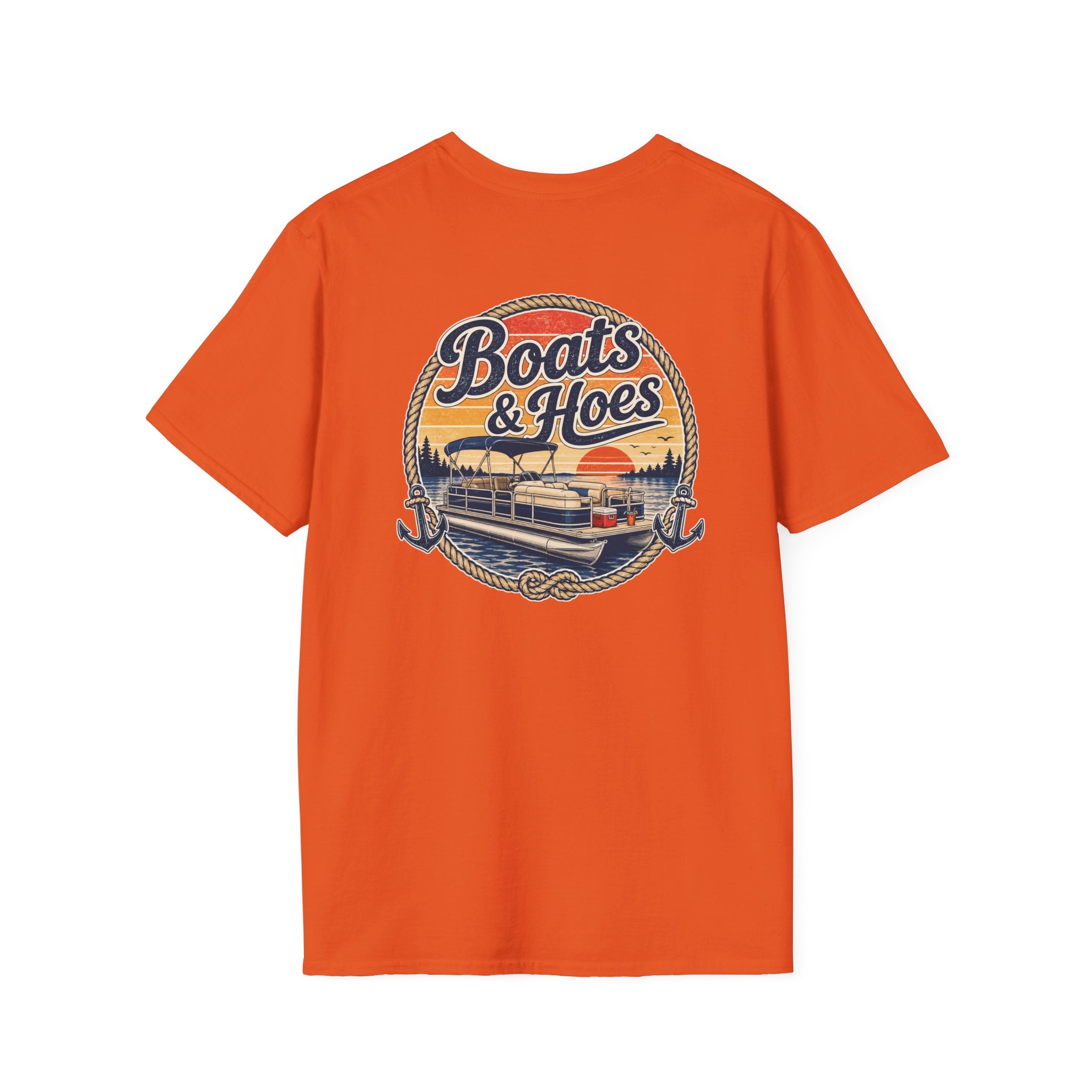 Boats and Hoes Sunset Pontoon Left Chest Full Back Print Tee – Hoes Clothes